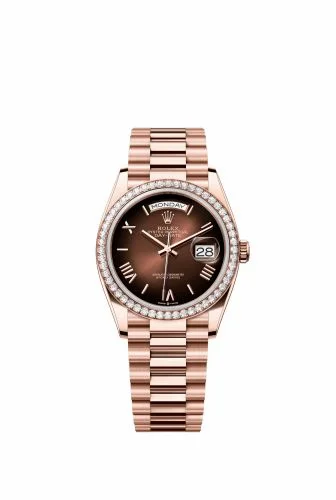 Rolex Day-Date 36 Everose Gold - Fluted / Brown Ombré - Roman / President 128345RBR-0075 (m128345rbr-0075)